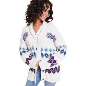 Lucky Brand Womens Shawl Collar Cardigan Sweater, white, 2XL